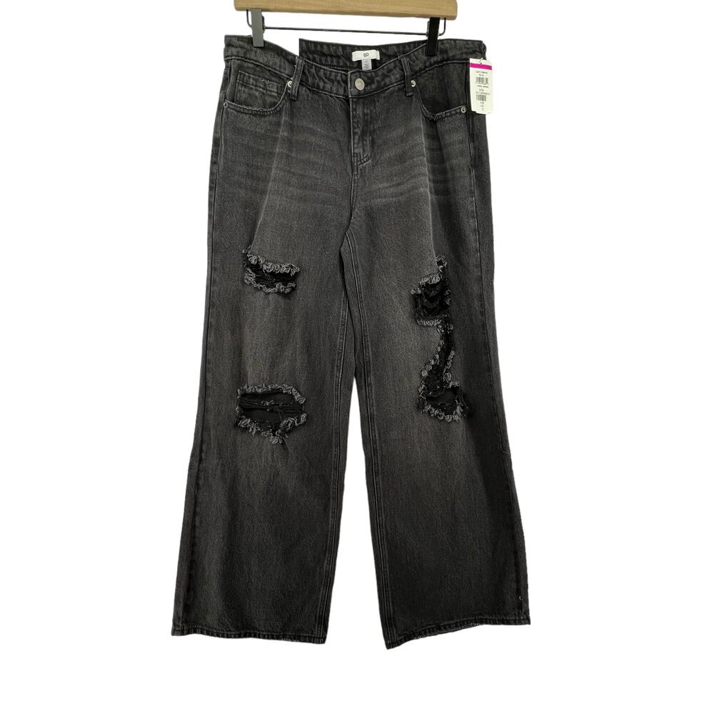 BP Nordstrom Size 31 Jeans NEW Wide Leg Distressed Black Denim Cotton
